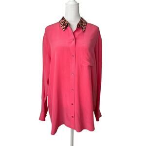 Equipment hot pink silk long sleeve button down top size M